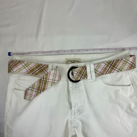 St. Johns Bay Size 12 Petite White Capri Pants W/ Belt, Stretch Cotton/Spandex - Picture 8 of 10
